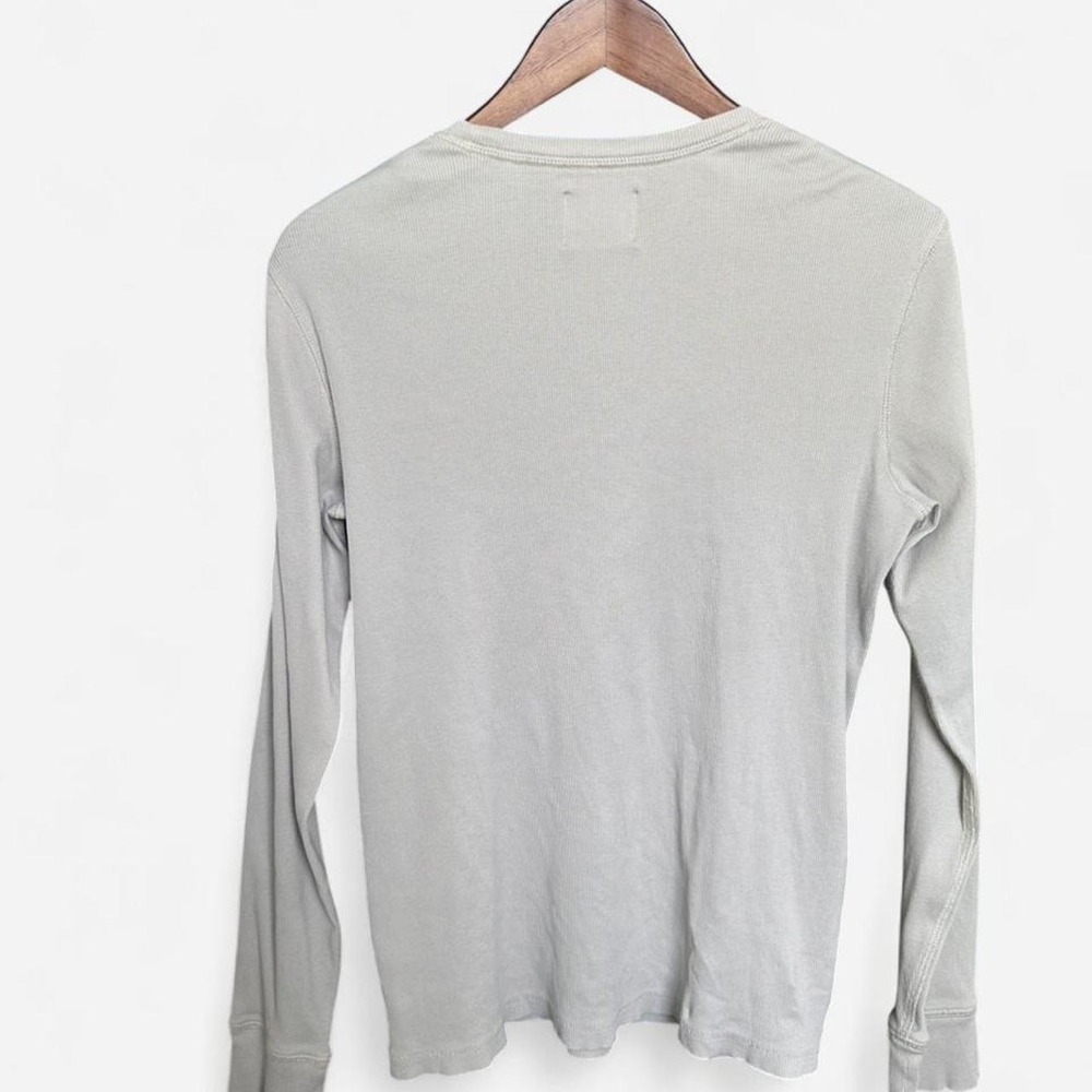 Billy Reid Light Gray Ribbed Cotton Long Sleeve Crewneck Pullover Top Size S - Picture 2 of 5